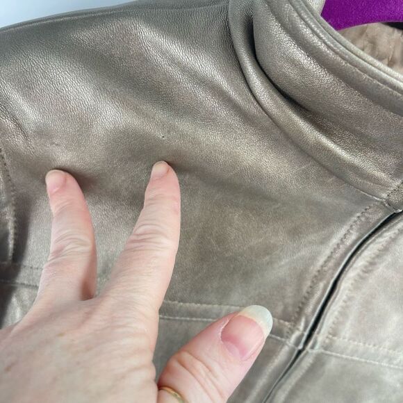 Jones New York Women's Full Zip Stand-up Collar Leather Jacket Size L - Picture 10 of 12